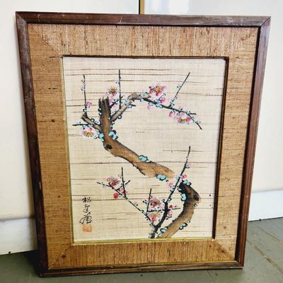 VINTAGE ORIENTAL ORIGINAL CHERRY BLOSSOM FRAMED ART PIECE