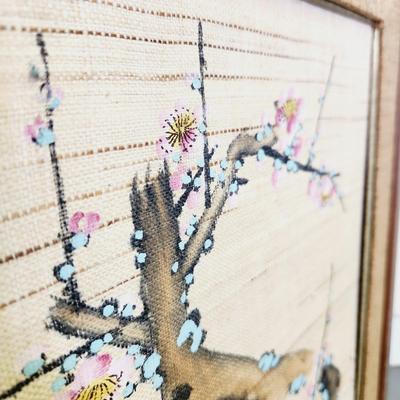 VINTAGE ORIENTAL ORIGINAL CHERRY BLOSSOM FRAMED ART PIECE