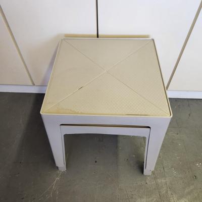 2 PLASTIC OUTDOOR TABLES