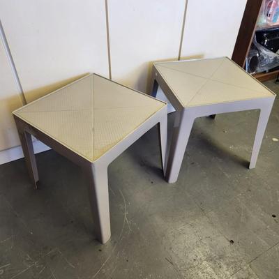 2 PLASTIC OUTDOOR TABLES