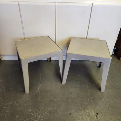 2 PLASTIC OUTDOOR TABLES