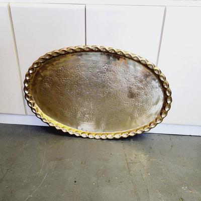 VINTAGE LARGE HAMMERED BRASS TRAY