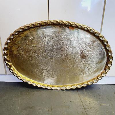 VINTAGE LARGE HAMMERED BRASS TRAY