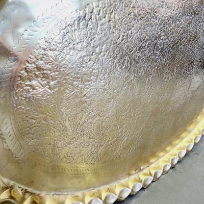 VINTAGE LARGE HAMMERED BRASS TRAY