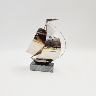 SILVER METAL PSALMS 46:10 SAIL BOAT DECOR
