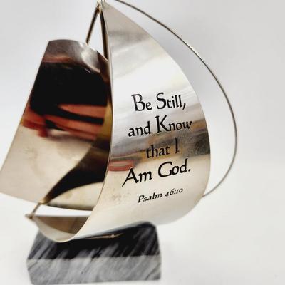 SILVER METAL PSALMS 46:10 SAIL BOAT DECOR