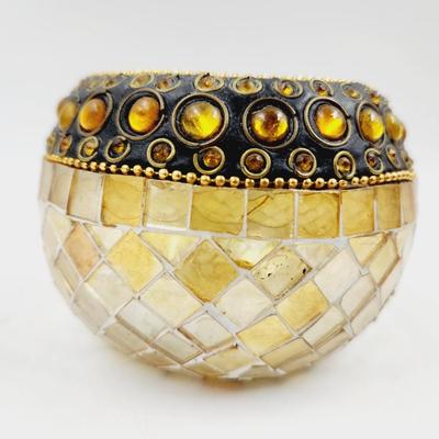 CUTE MOSIAC YELLOW TONES & BLACK CANDLE / TRINKET HOLDER