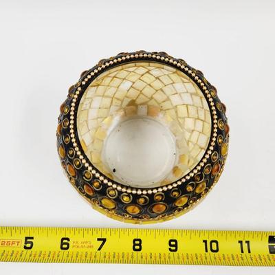 CUTE MOSIAC YELLOW TONES & BLACK CANDLE / TRINKET HOLDER