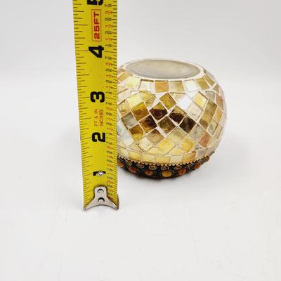 CUTE MOSIAC YELLOW TONES & BLACK CANDLE / TRINKET HOLDER