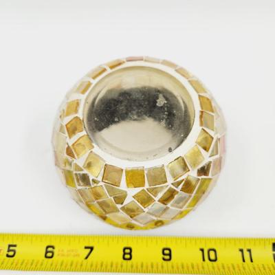 CUTE MOSIAC YELLOW TONES & BLACK CANDLE / TRINKET HOLDER