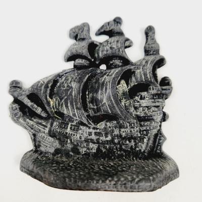 VINTAGE IRON SHIP BOOK END - DOOR STOPPER