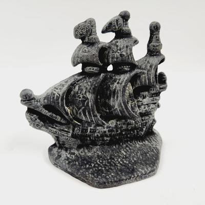 VINTAGE IRON SHIP BOOK END - DOOR STOPPER