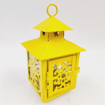 METAL YELLOW DECORATIVE HANGING CANDLE HOLDER