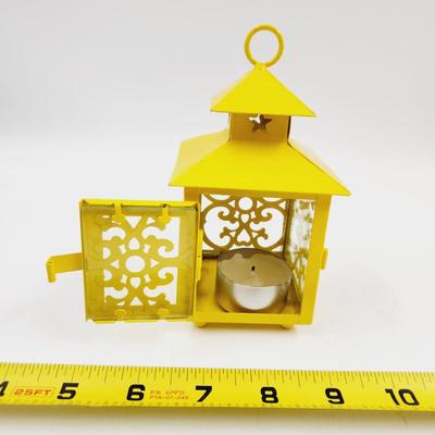 METAL YELLOW DECORATIVE HANGING CANDLE HOLDER