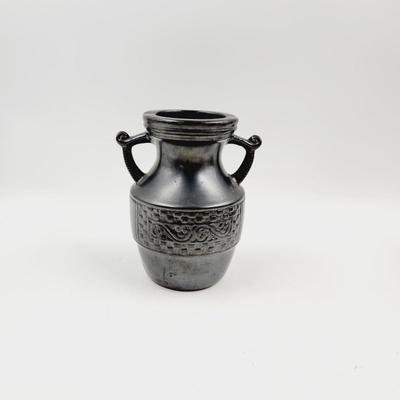 NORLEANS POTTERY JAPAN BLACK 2 HANDLED URN / VASE