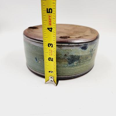 TEAL & BROWN STAMPED POTTERY BOWL