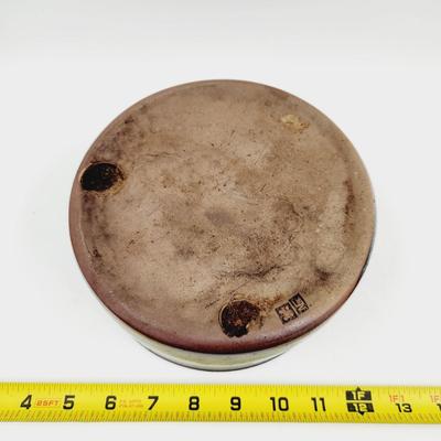 TEAL & BROWN STAMPED POTTERY BOWL
