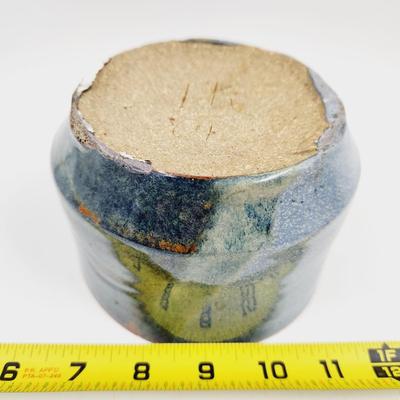 MULTI TONED BLUE SIGNED POTTERY BOWL