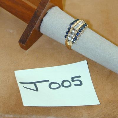 14k Yellow Gold Kay's Sapphire & Diamond 3 Row Waterfall Ring, Size 8.5, 5 Grams J005