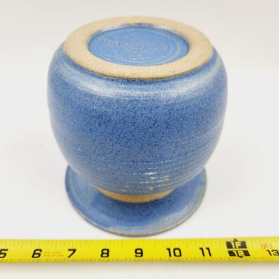 BEAUTIFUL BLUE & CREAM SIGNED POTTERY VASE