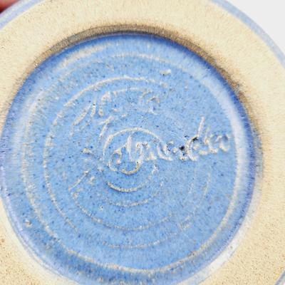 BEAUTIFUL BLUE & CREAM SIGNED POTTERY VASE