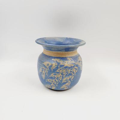 BEAUTIFUL BLUE & CREAM SIGNED POTTERY VASE