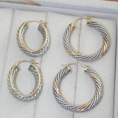 2 Pair Sterling & 14k Gold Twist Earrings 12.4 g J016