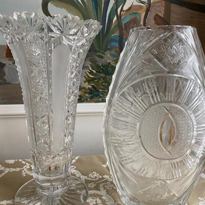 Assorted mix and match crystal, cut glass and clear glass vases