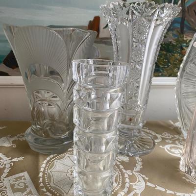 Assorted mix and match crystal, cut glass and clear glass vases