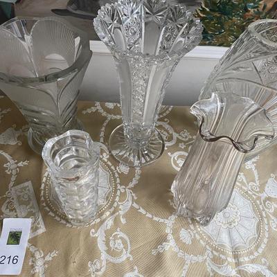 Assorted mix and match crystal, cut glass and clear glass vases