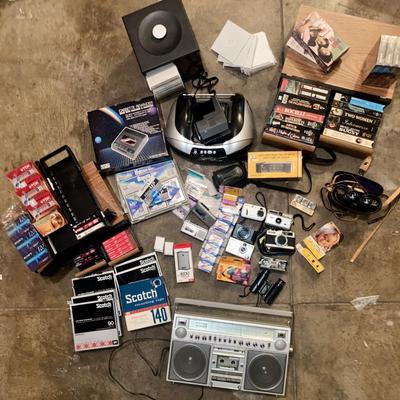 Lot of vintage media, cameras and electronics