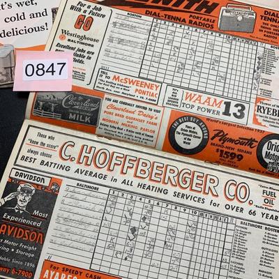 1950s Washington Senators / Baltimore Orioles Game Score Cards - Lot 847
