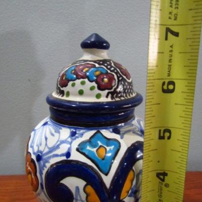 Hand Painted Mexican Pottery Vase with Lid (LR)