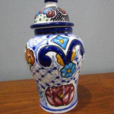 Hand Painted Mexican Pottery Vase with Lid (LR)