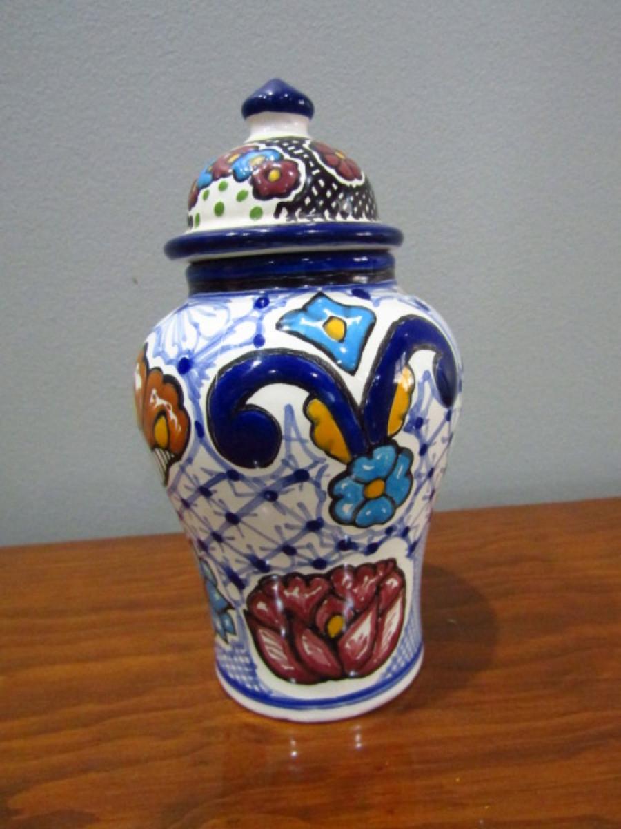 Hand Painted Mexican Pottery Vase with Lid (LR)