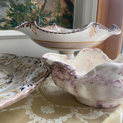 Bowls, platters, plates, bells, dishes with lids and ink well.  From Germany, Italy, Japan, Austria