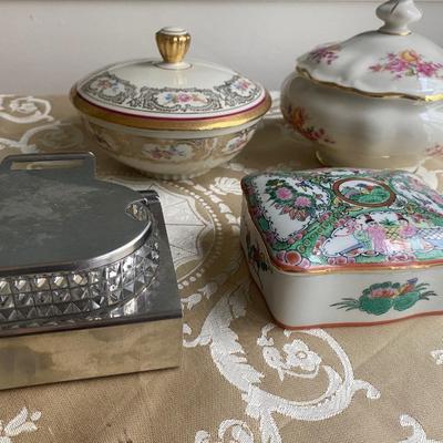 Bowls, platters, plates, bells, dishes with lids and ink well.  From Germany, Italy, Japan, Austria