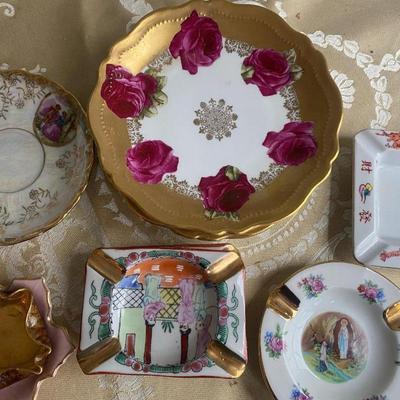Bowls, platters, plates, bells, dishes with lids and ink well.  From Germany, Italy, Japan, Austria