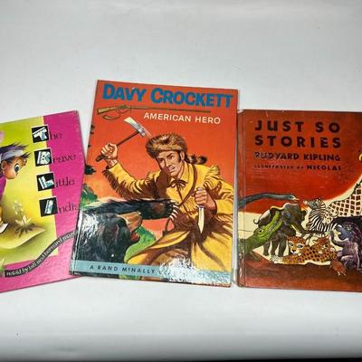 Vintage Lot of Books The Brave Little Indian, Davy Crockett, & Just So Stories Hardcover Books