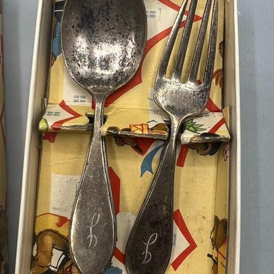 Vintage Holmes & Edwards Silver Plated Childs Fork and Spoon with Original Box