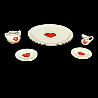 Vintage Porcelain Miniature Heart Tea Set