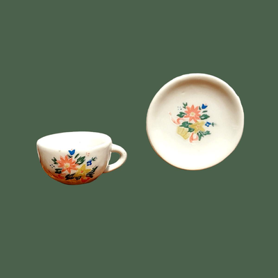 Vintage Porcelain Peach & Yellow Floral Miniature Tea Set