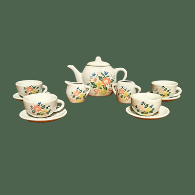 Vintage Porcelain Peach & Yellow Floral Miniature Tea Set