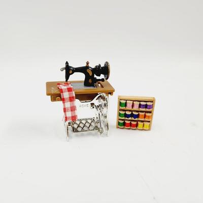 MINATURES - SEWING MACHINE W/ TABLE & THREAD CABINET
