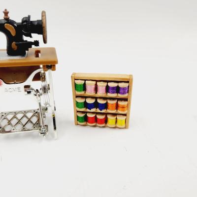 MINATURES - SEWING MACHINE W/ TABLE & THREAD CABINET