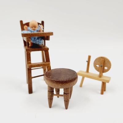 MINATURES - WOODEN FURNITURE & VINTAGE DOLL