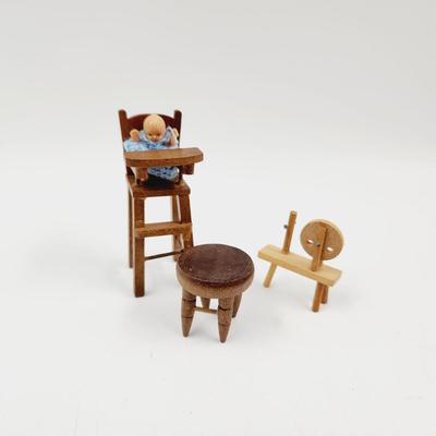 MINATURES - WOODEN FURNITURE & VINTAGE DOLL