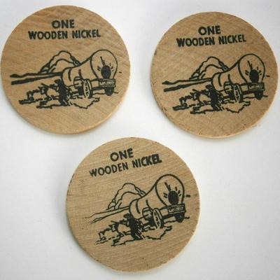 (3) Vintage 1982 Iowa Wooden Nickels