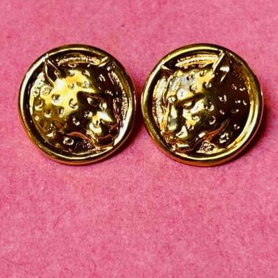 Vintage Avon Jaguar Gold Tone Button Earrings from the 1980's