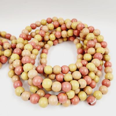 VINTAGE NATURAL WOOD PINK, YELLOW & NEUTRAL STRUNG BEADS 16 FT